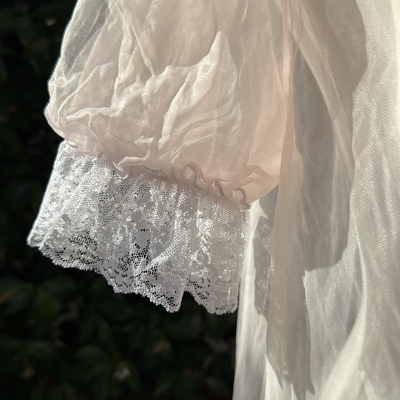 Vintage Val Mode Lingerie baby pink Sheer Ruffle Puff/lace Sleeve Duster Robe - Picture 7 of 9
